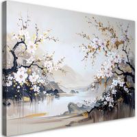 BILDER, Japanische Landschaft Kirschblüten beige - Weiß, Textil (100/70cm) - Feeby