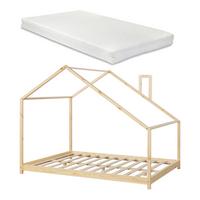 KINDERBETT Siuntio mit Matratze - Naturfarben, Holz (140/200cm) - [en.casa]