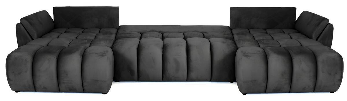 ECKSOFA Iris U mit Schlaffunktion und Bettkasten, U-Form – Grau Samt 382/184/85 cm - Schwarz/Grau, Kunststoff/Textil (382/184cm) - WFL GROUP