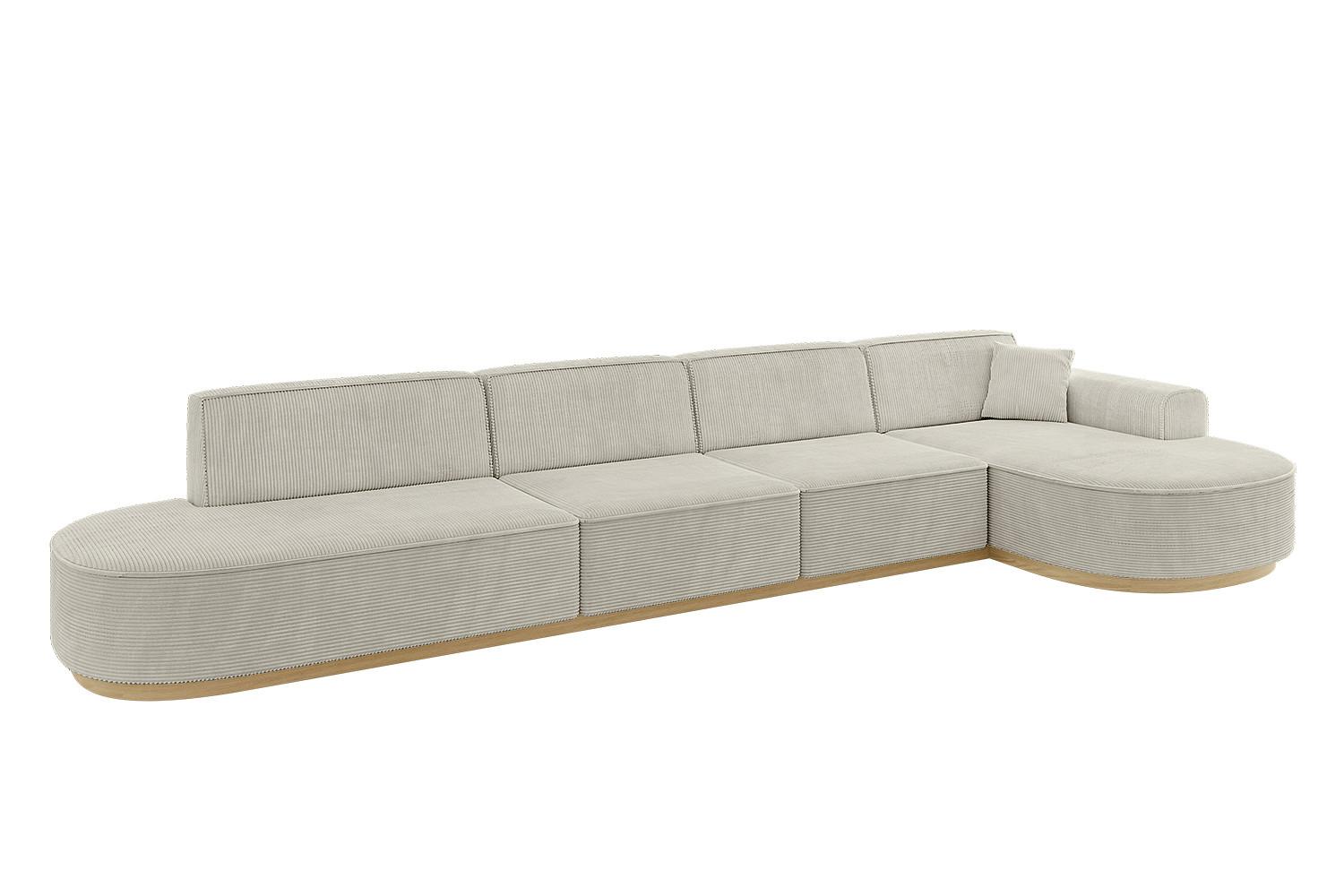 ECKSOFA Ottomane Rechts MARI-L3-v2 - 413x171x83 cm Creme Cord - Hellgrau/Creme, Holzwerkstoff/Textil (171/413cm) - ALTDECOR