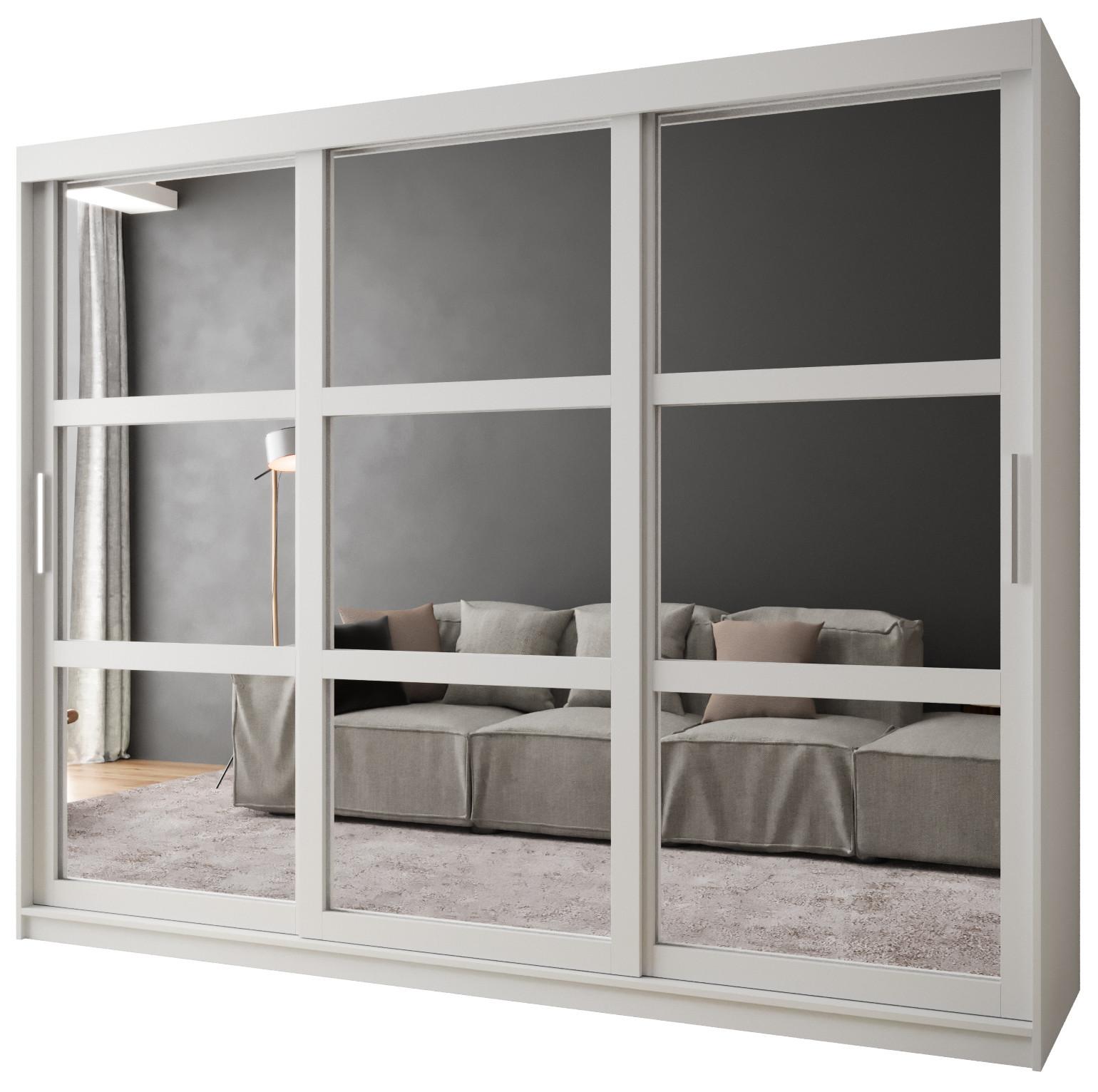 SCHWEBETÜRENSCHRANK 200/250/62 3-türig - Silberfarben/Weiß, Holz/Kunststoff (250/200/62cm) - MÖBEL KRYSPOL