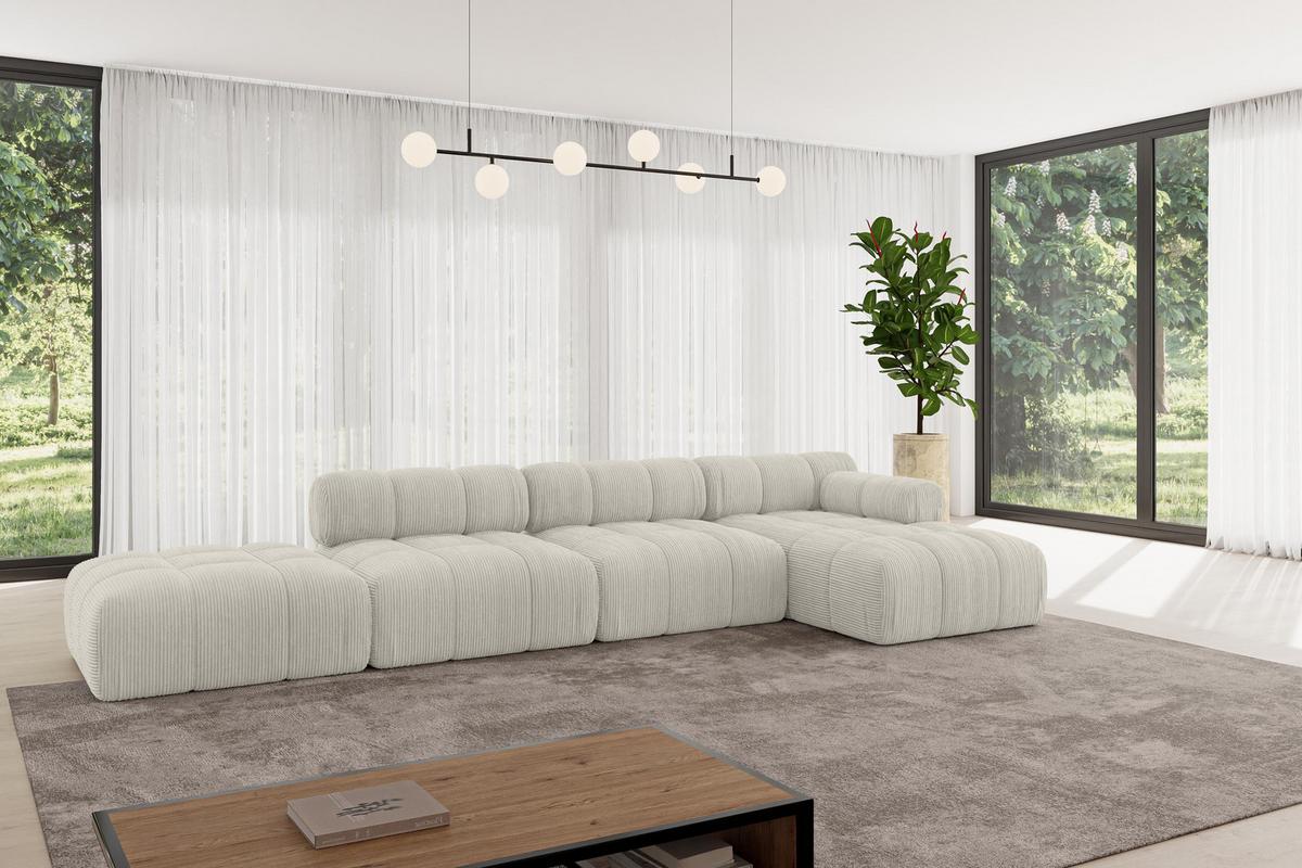 ECKSOFA modulares Sofa Lizur-L2 - 380x160x70 cm Creme Cord - Hellgrau/Creme, Holzwerkstoff/Textil (380/160cm) - ALTDECOR