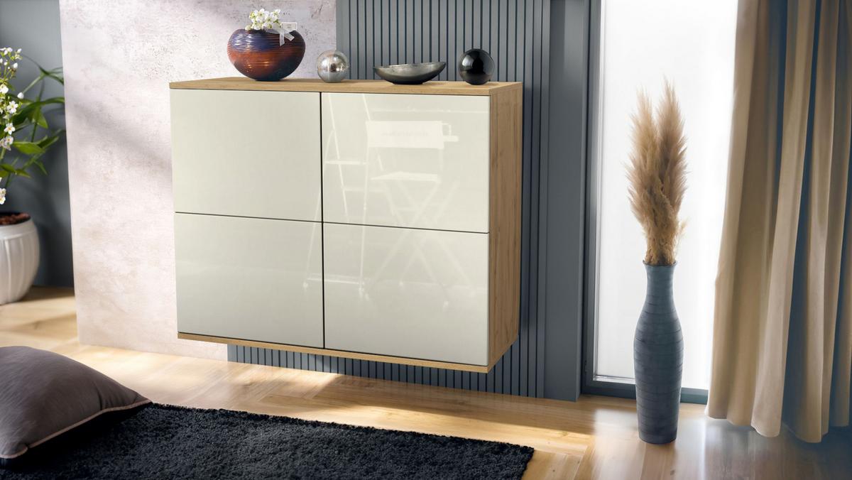 KOMMODE Rova Creme Hochglanz - Creme, Holzwerkstoff (92.5/73.5/35cm) - Vladon