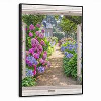 LEINWAND Bilder mit Rahmen - Hortensie - Durchsichtig - Blumen - Sommer - Lila - Weg - 50x70 - Lila, Textil (50/70cm) - MuchoWow