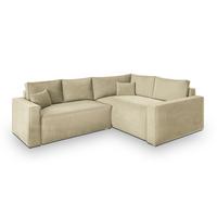 ECKSOFA ERONIS R-S Creme Velours-Stoff mit Schlaffunktion - Creme, Holz (265/194cm) - MASSENO