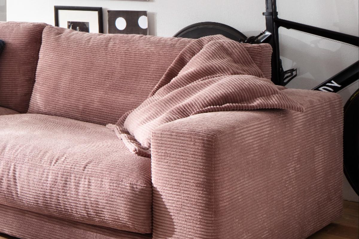 SOFA 3-SITZER MADELINE Pink Cord - Schwarz/Rosa, Textil (290/85/127cm) - KAWOLA