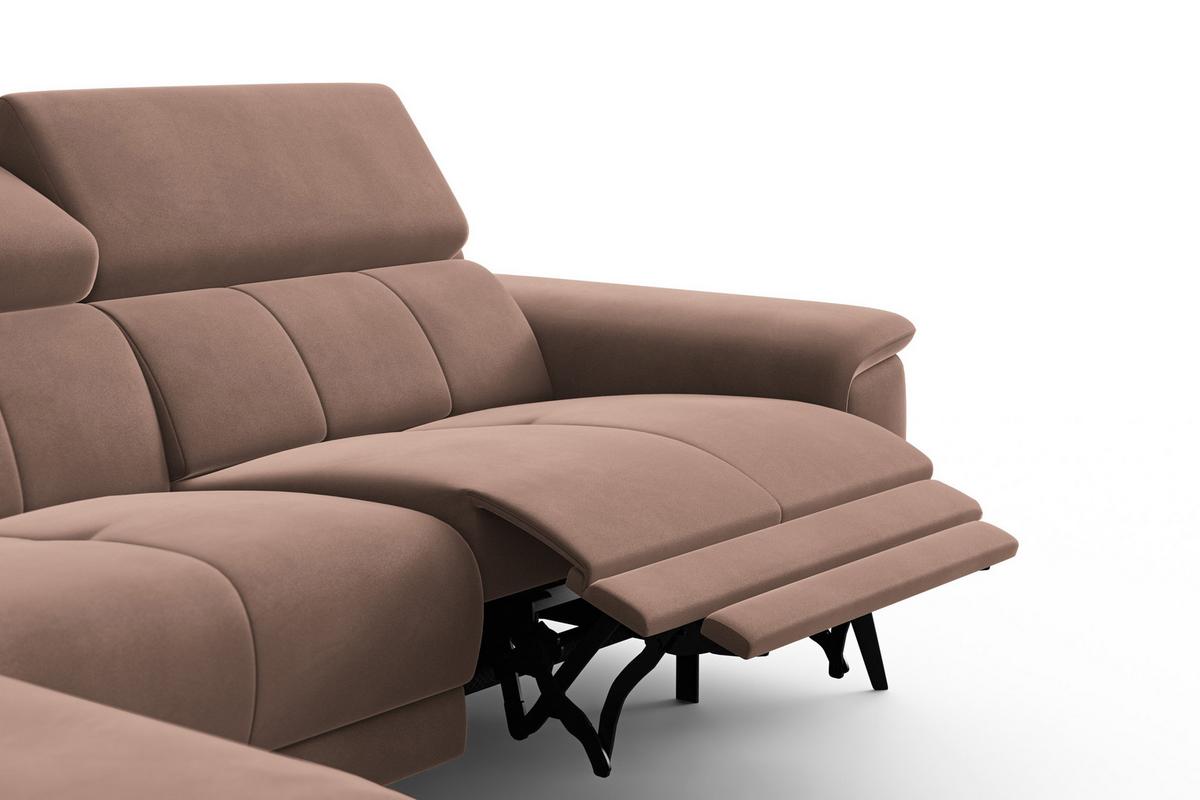 ECKSOFA FIERO 4-Sitzer LINKS, Brauner Veloursstoff - Schwarz/Braun, Holz/Textil (288/170cm) - Courtois Laville