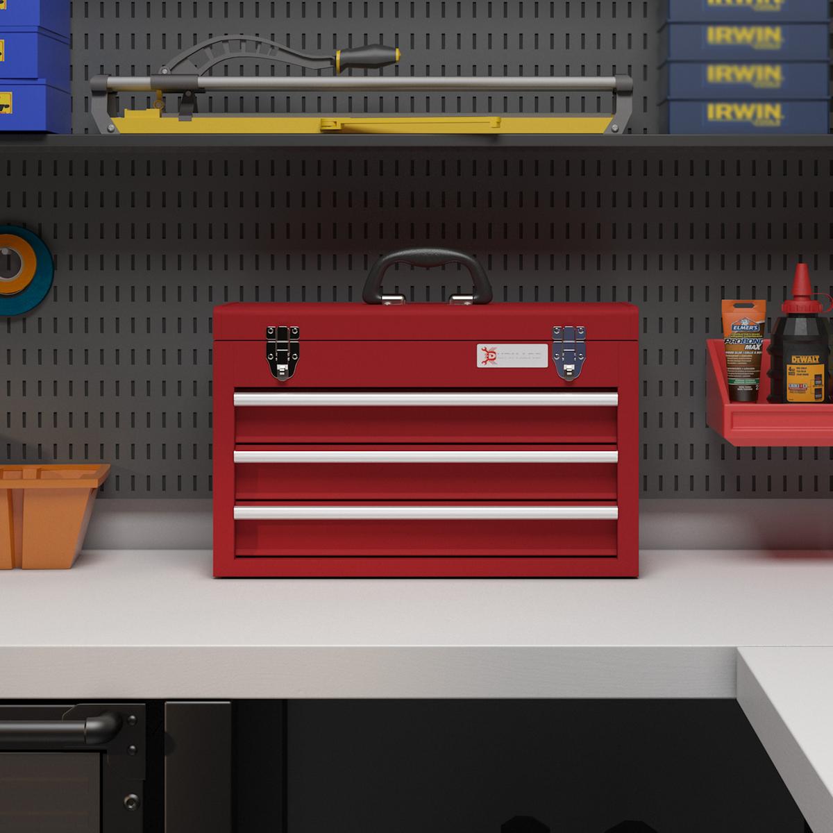 WERKZEUGKOFFER leer, 51 x 22 x 32 cm Werkzeugkasten mit 3 Schubladen Rot - Rot, Metall (22/32/51cm) - DURHAND