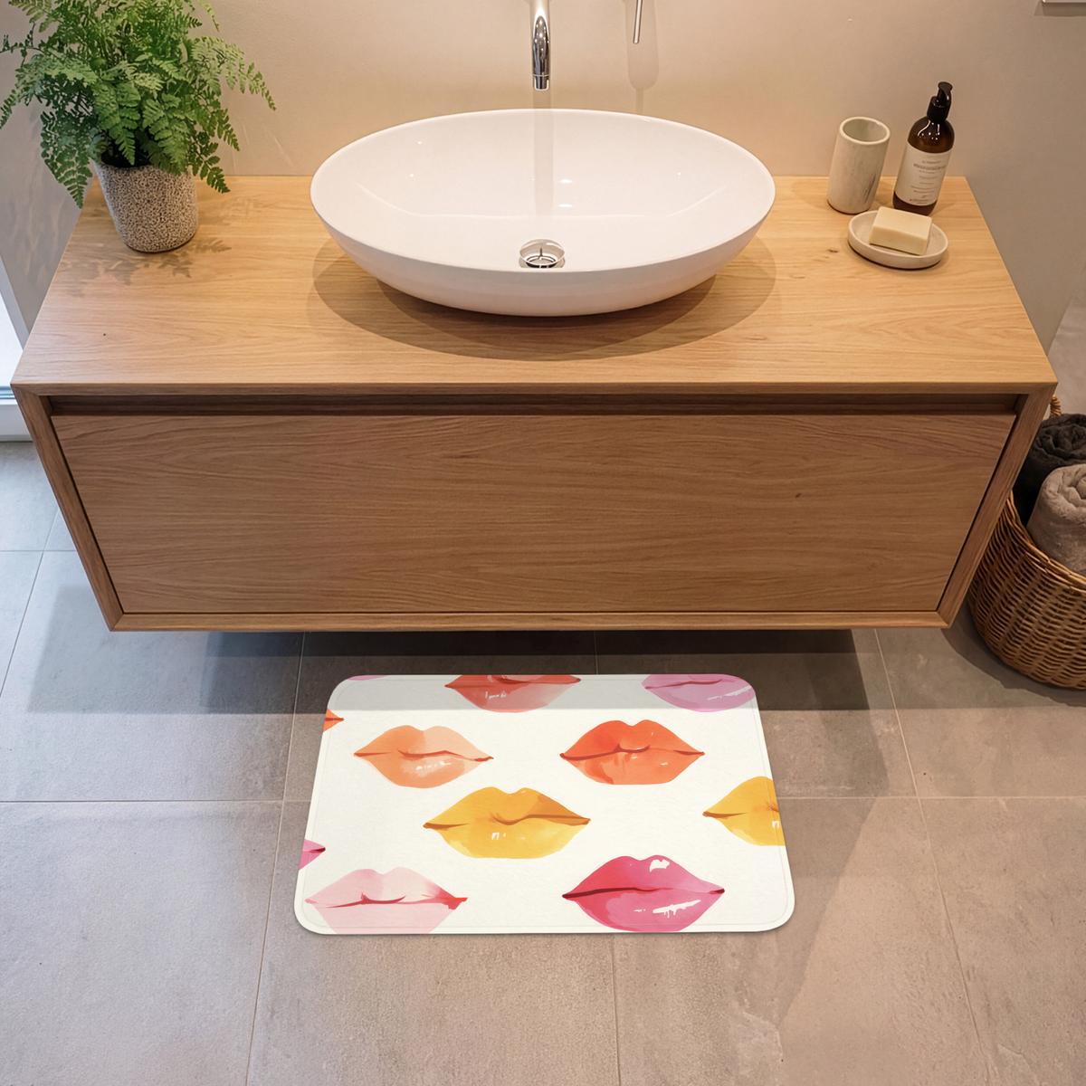 BADEMATTE Lippen - Bunt - Glänzend 60x40 cm - Rosa, Textil (60/40cm) - OnlyWow