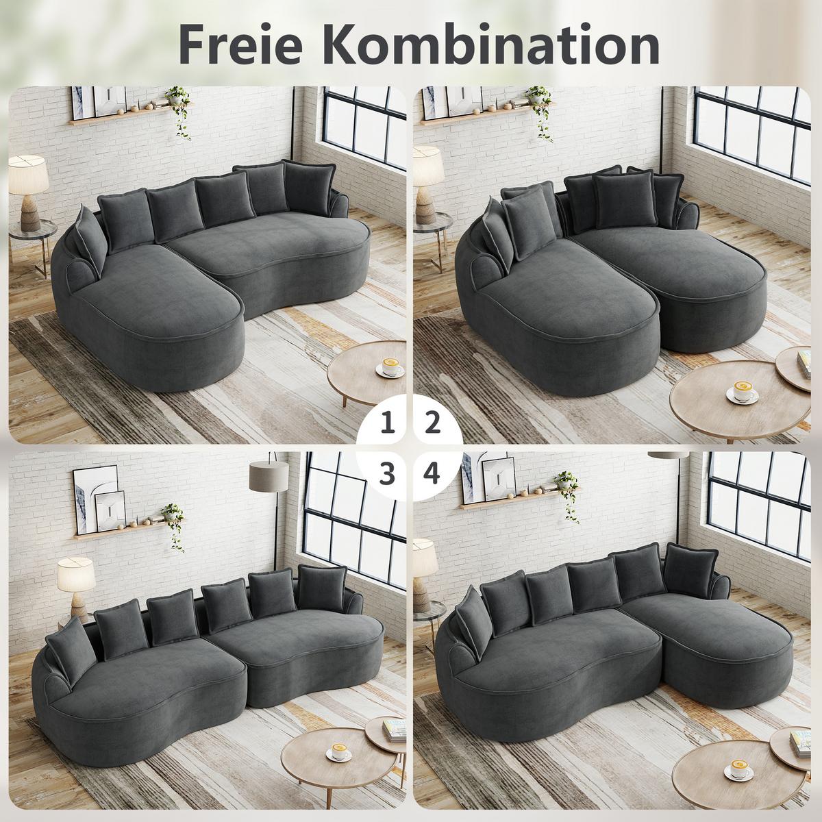 ECKSOFA chenille mit extra tiefer chaiselongue & rahmenlosem design - Grau, Textil (252/164cm) - Urban Meuble