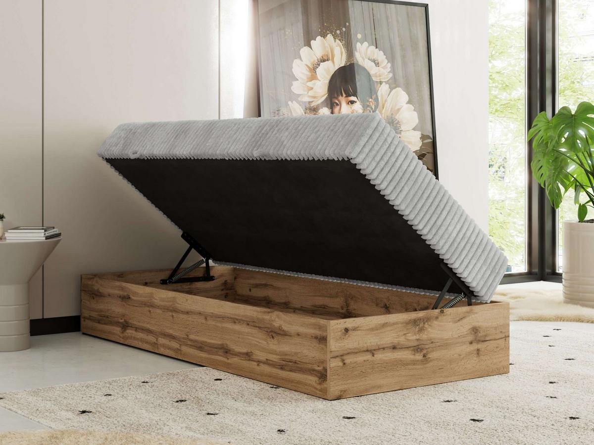 BOXBETT WOOD ZERO 90/200 - Hellgrau Cord - H3 - Topper T25 - Hellgrau, Textil (90/200cm) - MKS