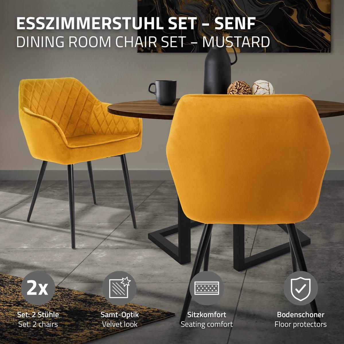 ESSZIMMERSTUHL 4er Set Senfgelb Samt - Gelb/Schwarz, Textil/Metall (63/80/60cm) - ML-DESIGN