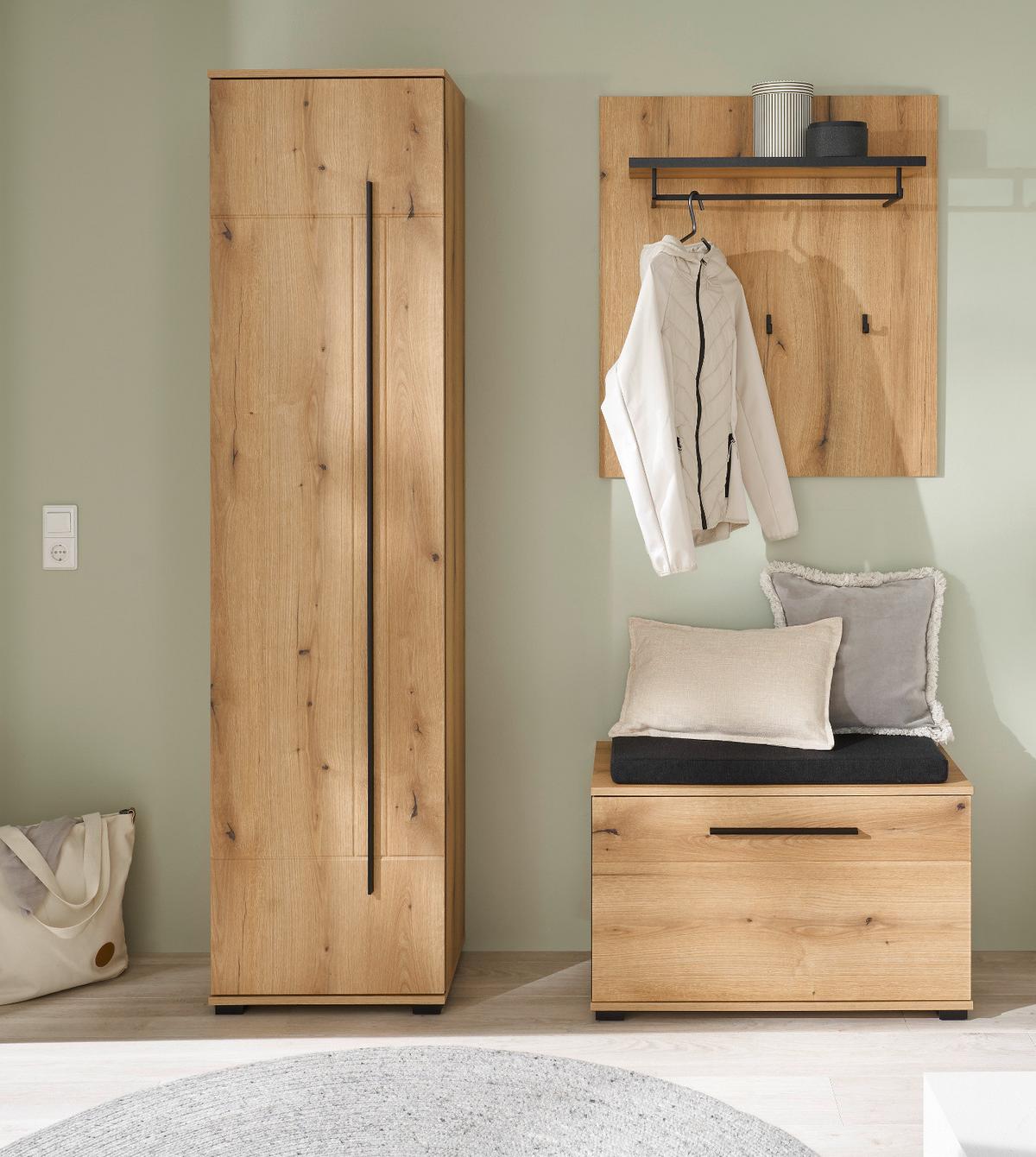 GARDEROBENBANK Evoke Eiche 80 cm, Sitzbank mit Stauraum - Eichefarben/Schwarz, Holzwerkstoff/Kunststoff (80/50/40cm) - Furn.Design