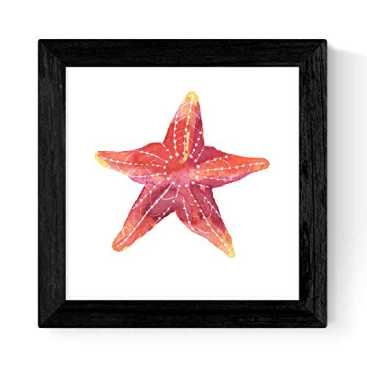 POSTER Set mit 4 Meerestieren 20x20cm Schwarzer Rahmen - Schwarz, Papier (20/3cm) - Nacnic
