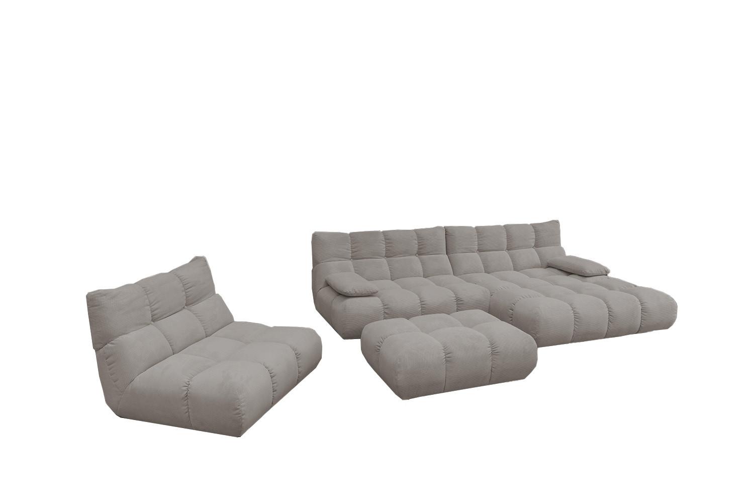 SITZGRUPPE VIVIEN 3ER SET Grau Cord (1er-Set) - Grau, Kunststoff/Textil (359/85/510cm) - KAWOLA