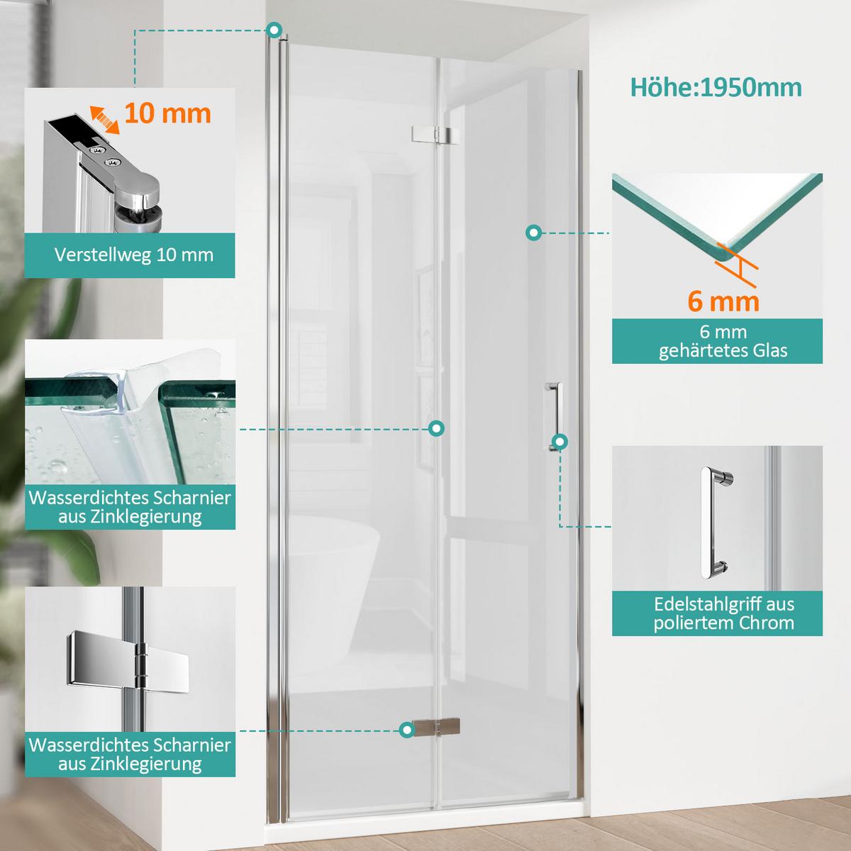 DUSCHKABINE für Nische Drehfalttür Profil Chrom Klarglas 80/195 cm - Chromfarben, Glas (80/195cm) - EMKE