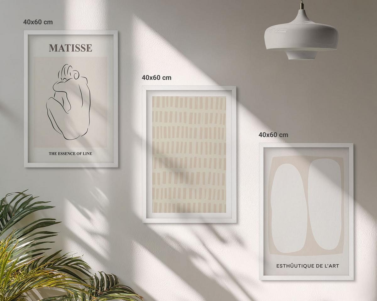 BILDER SET 3er Set - 40x60 cm Weißer Rahmen - Linien, Formen, Beige, Weiß - Weiß, Kunststoff (40/60cm) - TULUP