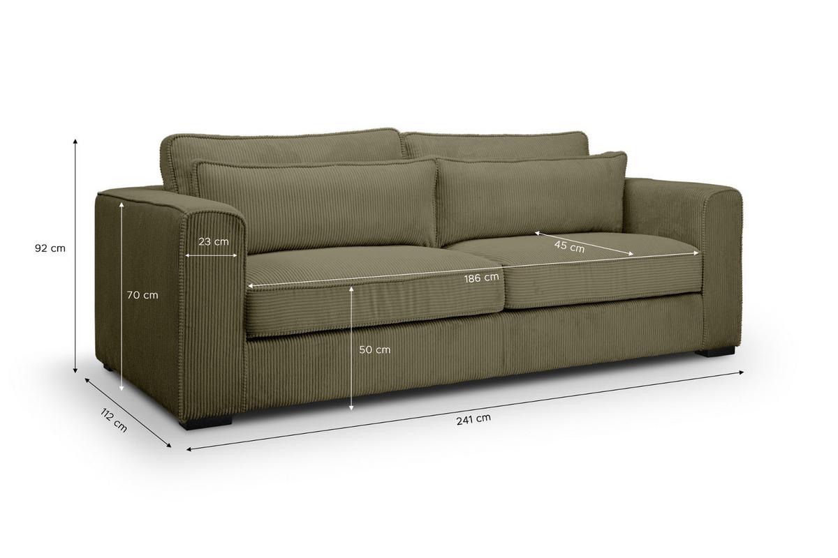 SOFA khaki Cord 3-Sitzer 241 cm, Couch mit Wellenfederung - Dunkelgrün/Schwarz, Holzwerkstoff/Kunststoff (241/92/112cm) - Inn.Furn