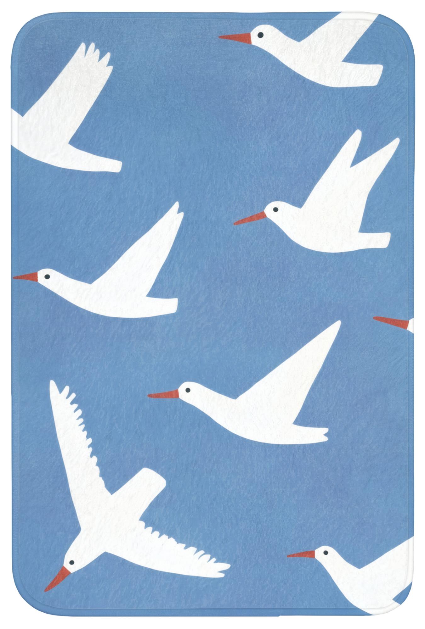 BADEMATTE Vögel - Weiß - Muster Rutschfest 60x90 cm - Blau, Textil (60/90cm) - OnlyWow