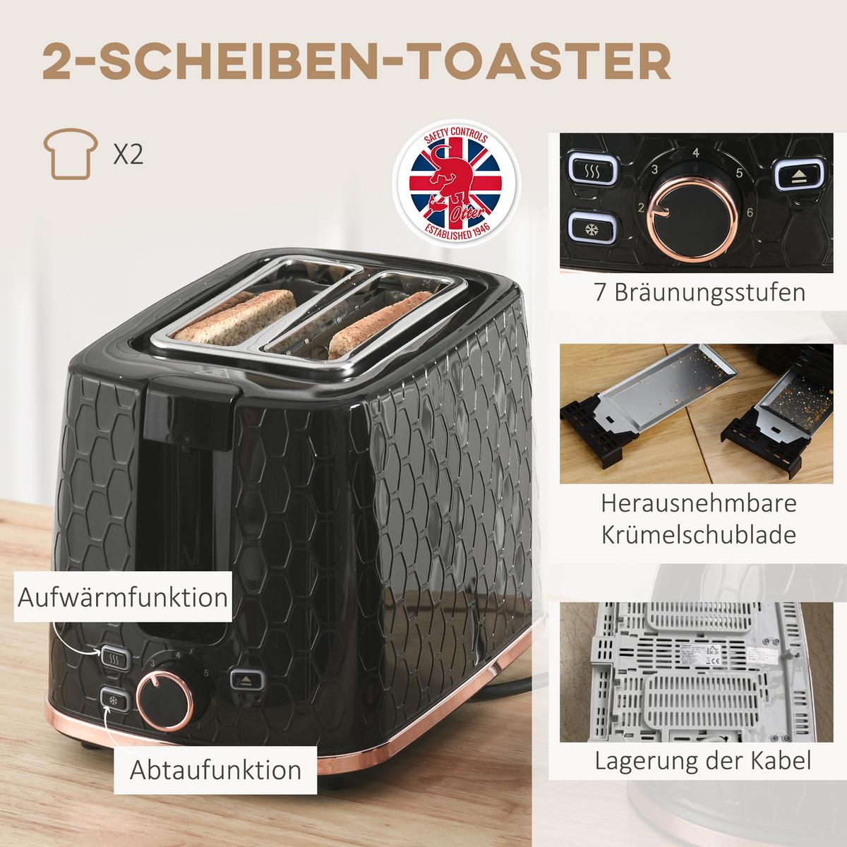 KOCHER-TOASTER-SET 2er Set Kunststoff Stahl Schwarz - Schwarz, Kunststoff (19.5/23.4/24.2cm) - HOMCOM
