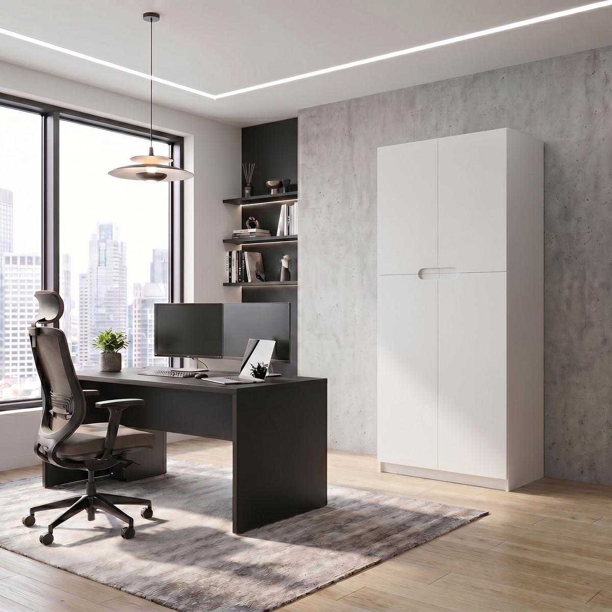 BÜROSCHRANK Logan Fronten in Weiß matt - Weiß, Holzwerkstoff (82/184/37cm) - Vladon
