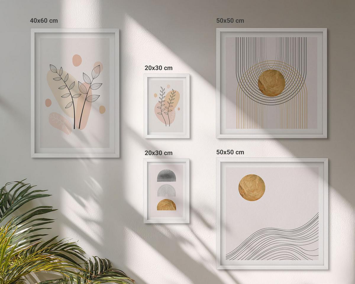BILDER SET 5er Set - 50x50 cm & 20x30 cm & 40x60 cm Weißer Rahmen - Berge, Wasserfälle, Vögel, Blumen - Weiß, Kunststoff (40/60cm) - TULUP
