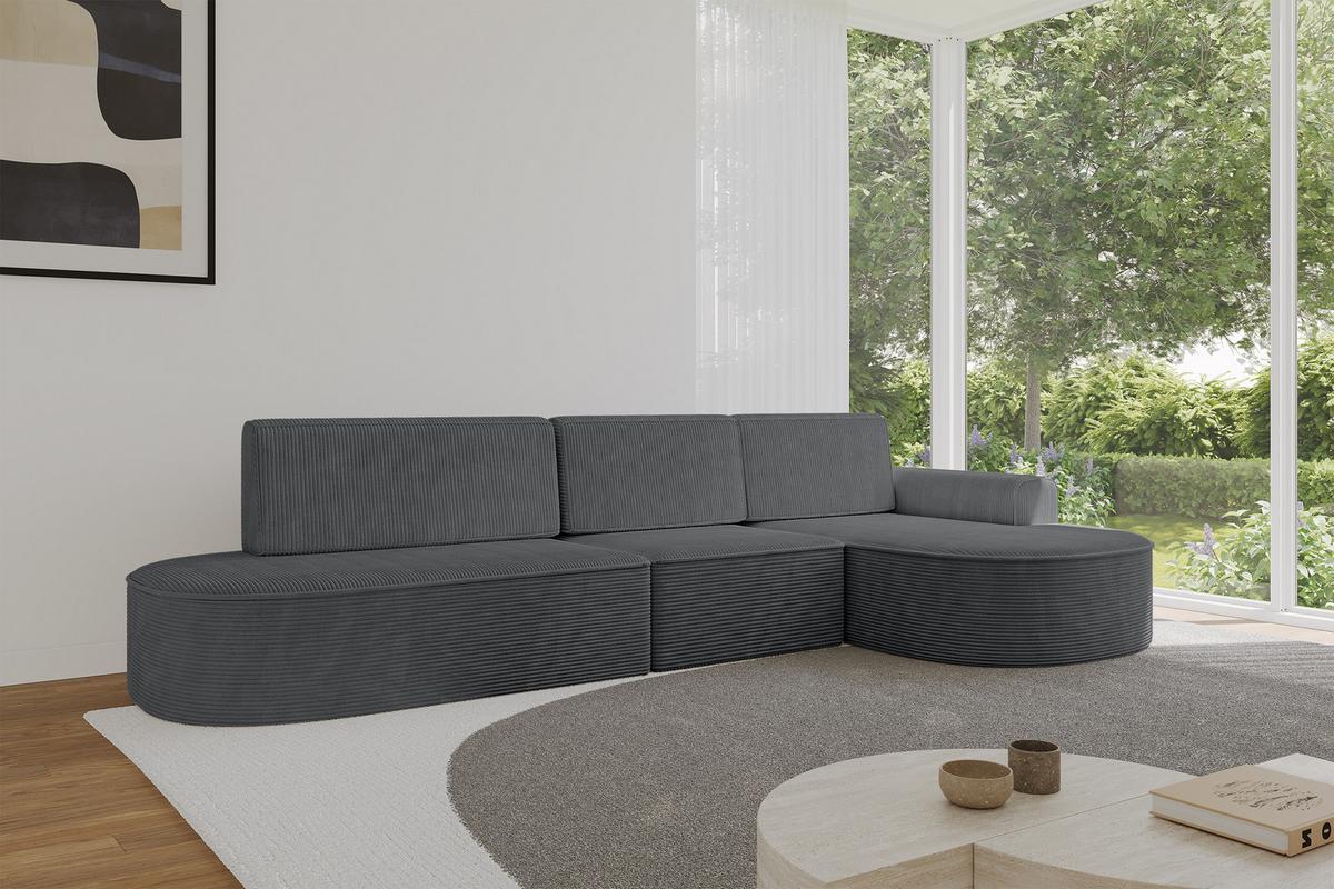 ECKSOFA mit Schlaffunktion Ottomane RECHTS MARI L2-S 368X167X85 Dunkelgrau Cord - Graphitfarben/Schwarz, Holzwerkstoff/Kunststoff (167/368cm) - ALTDECOR