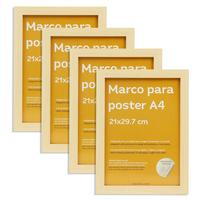 RAHMEN Set mit 4 aus MDF und Acrylglas Schutz und Aussteller für Fotografien, Bilder, Poster, Gemälde, Dekoration für Haus Farbe Hellholz A4 - Beige, Holz (21/3cm) - Nacnic