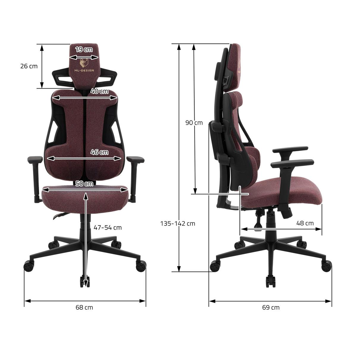 GAMINGSTUHL mit Stoffbezug in Rot Individuell Einstellbar - Rot/Schwarz, Kunststoff/Textil (69/142/68cm) - ML-DESIGN