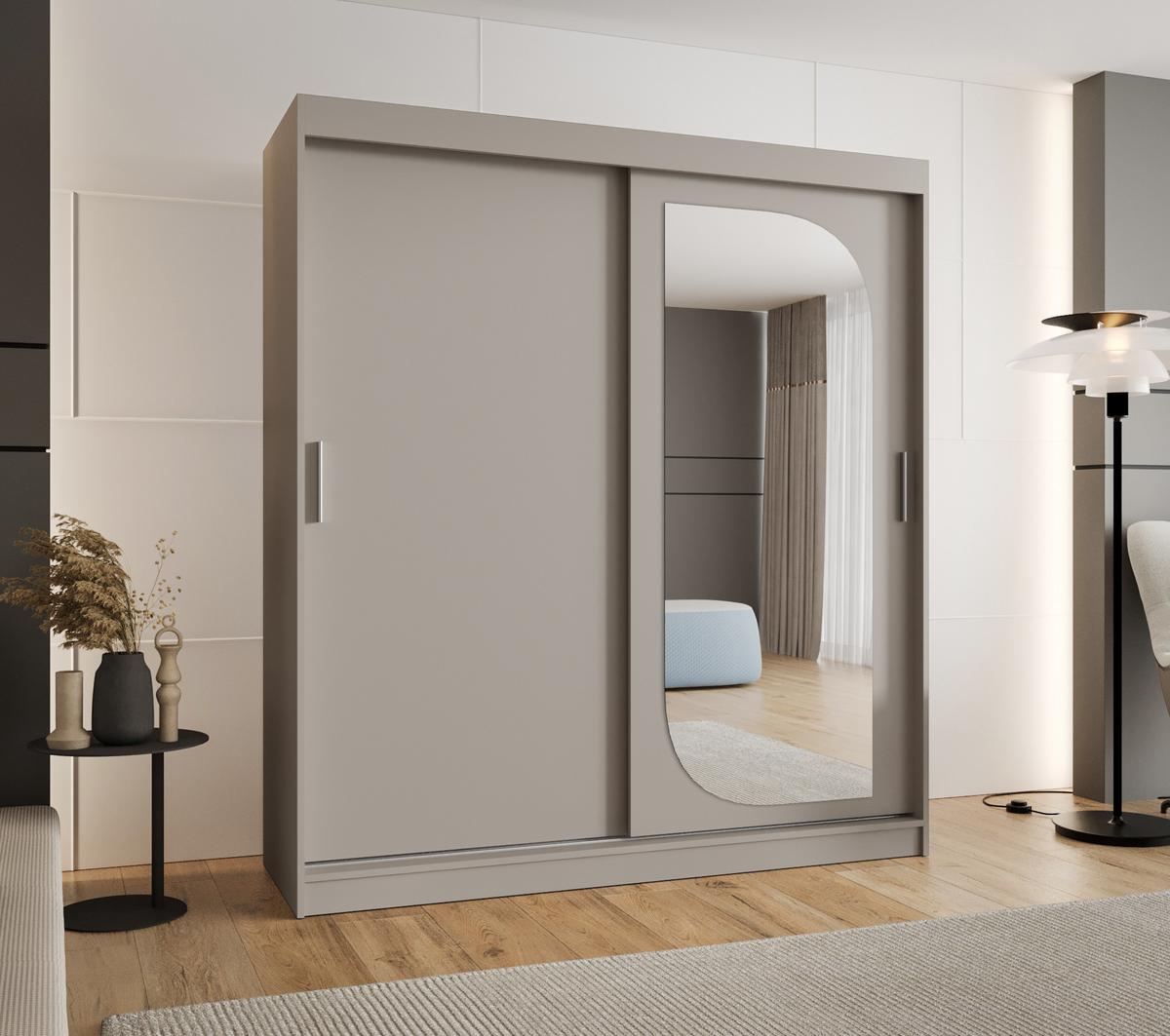 SCHIEBETÜRENSCHRANK mit Spiegel LUCY 200/180/62 2-türig - Kaschmir/Silberfarben, Holz (180/200/62cm) - MÖBEL KRYSPOL