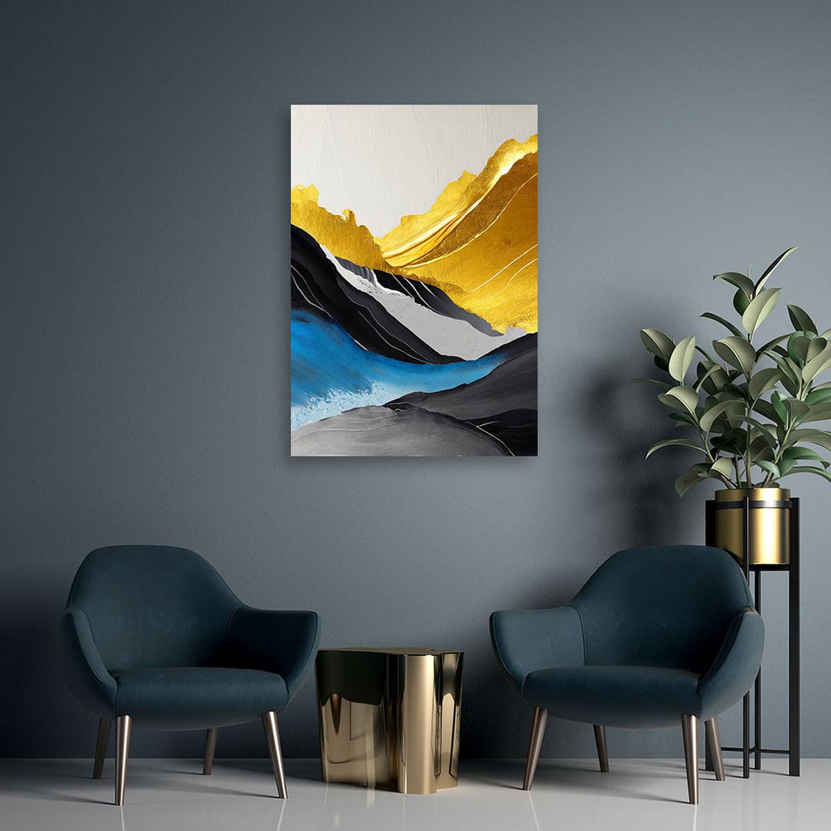 LEINWANDBILD Abstrakte Acryl Berge gold 70x100cm - Gelb, Textil (70/100cm) - Feeby