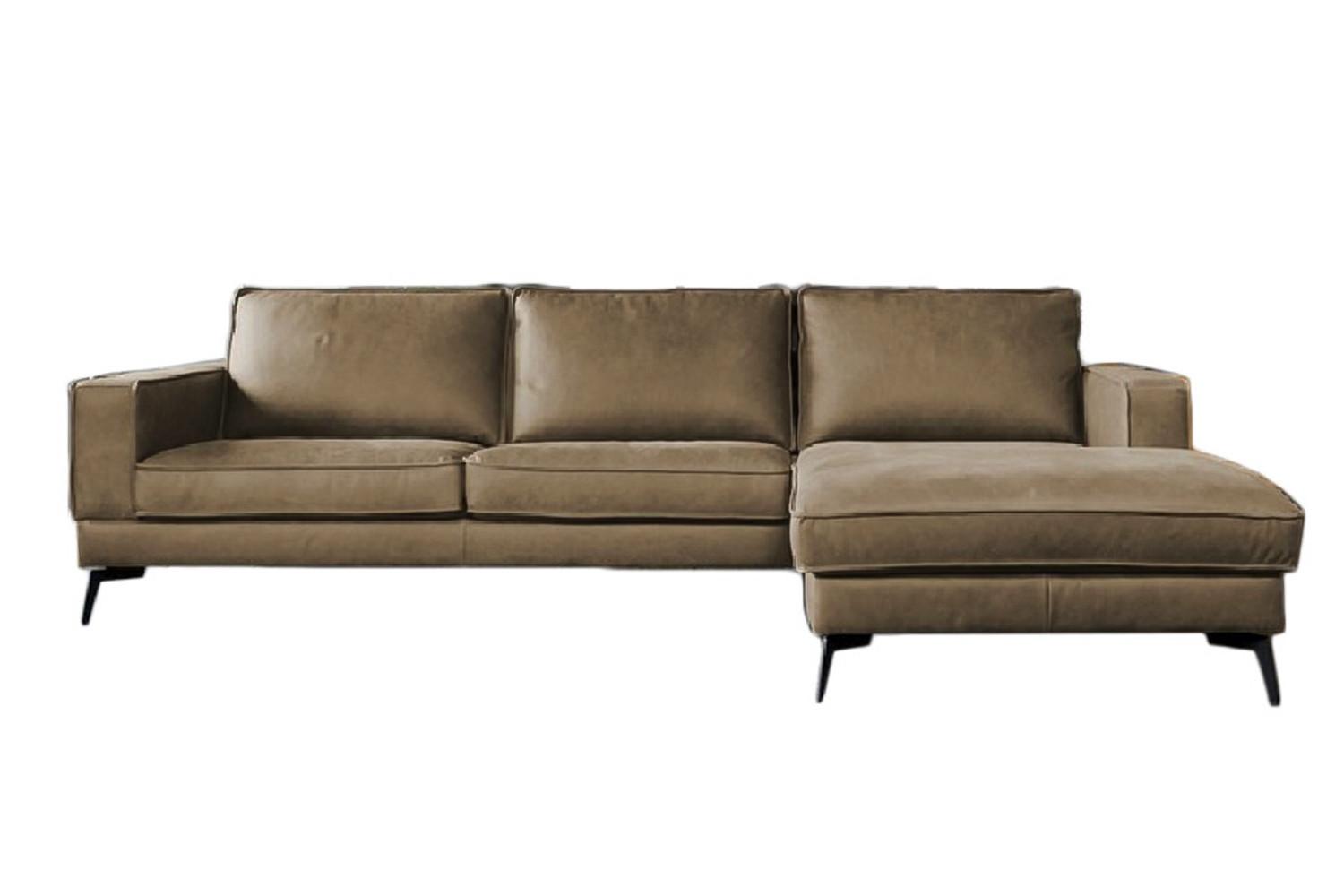 ECKSOFA BLOOM Beige Leder - Beige/Schwarz, Leder/Metall (276/177cm) - KAWOLA