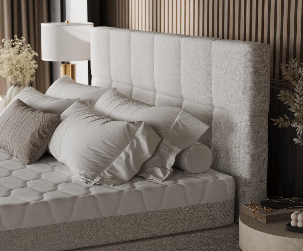 BOXBETT Elano 160/200 cm Hellbeige im Riva Stoff - Sandfarben/Schwarz, Holz/Holzwerkstoff (160/200cm) - AltaBeds