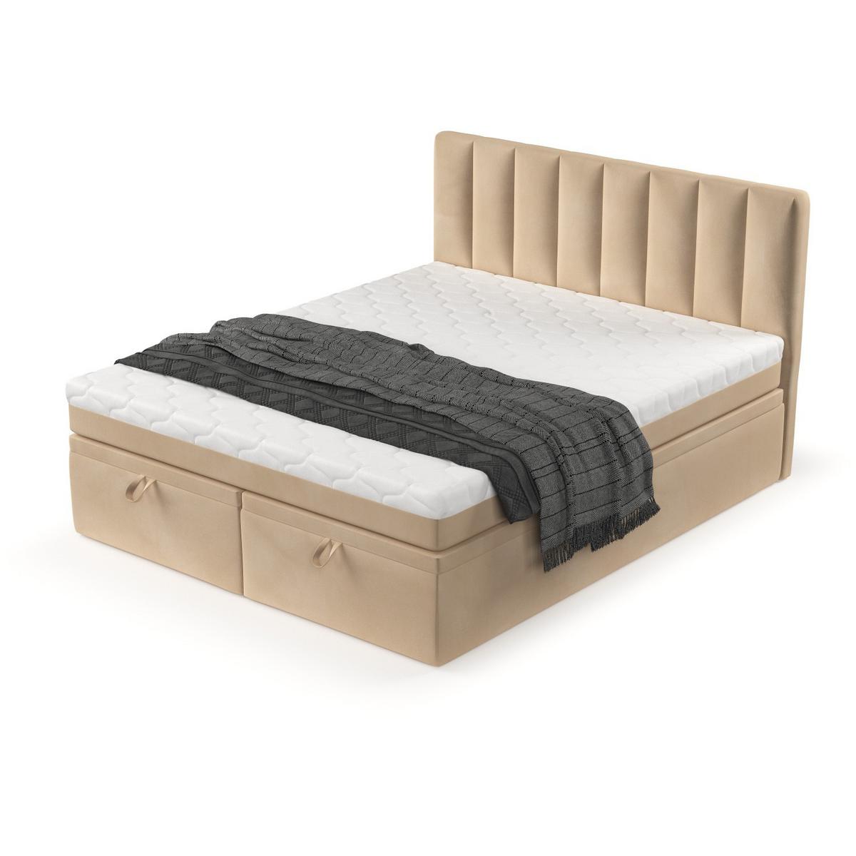 BOXBETT Lume 140/200 cm Beige im Kronos Stoff - Beige/Schwarz, Holz/Holzwerkstoff (140/200cm) - AltaBeds