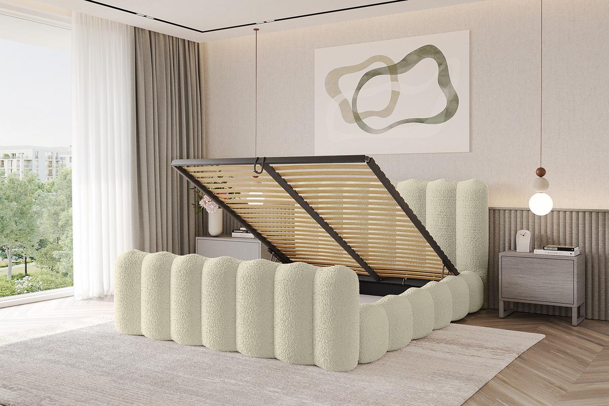 POLSTERBETT mit Bettkasten, Fußteil und Lattenrost, Bett mit Matratze H3/H4 - SORA-Z 180x200 Beige - Taupe, Holzwerkstoff/Textil (180/200cm) - ALTDECOR