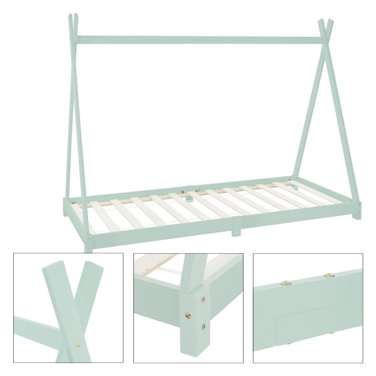 KINDERBETT Tipi mit Matratze 90x200 cm Mint - Mintgrün, Holz (90/200cm) - ML-DESIGN