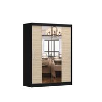 SCHWEBETÜRENSCHRANK Vista 01 Schwarz/Sonoma Eiche + Spiegel, mit LED-Beleuchtung 150cm - Alufarben/Schwarz, Glas/Holzwerkstoff (150/200/61cm) - imoebel24