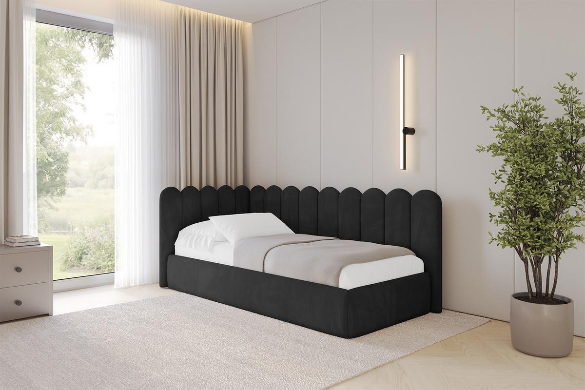 EINZELLBETT Jugendbett mit Bettkasten, Rechts - ARTY 80x200 Schwarz - Anthrazit, Holzwerkstoff/Textil (80/200cm) - ALTDECOR