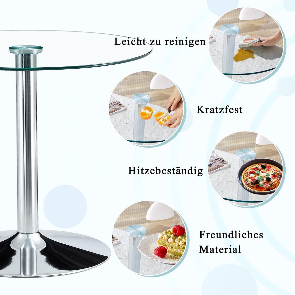 ESSTISCH Ø 85 cm Runder in Glas & Silber - Eichefarben, Glas (85/85/76cm) - Urban Meuble