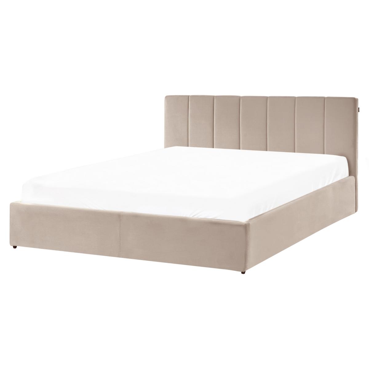 BETT mit Stauraum 160/200 cm Samtstoff Taupe Dreux - Taupe, Textil (160/200cm) - Beliani