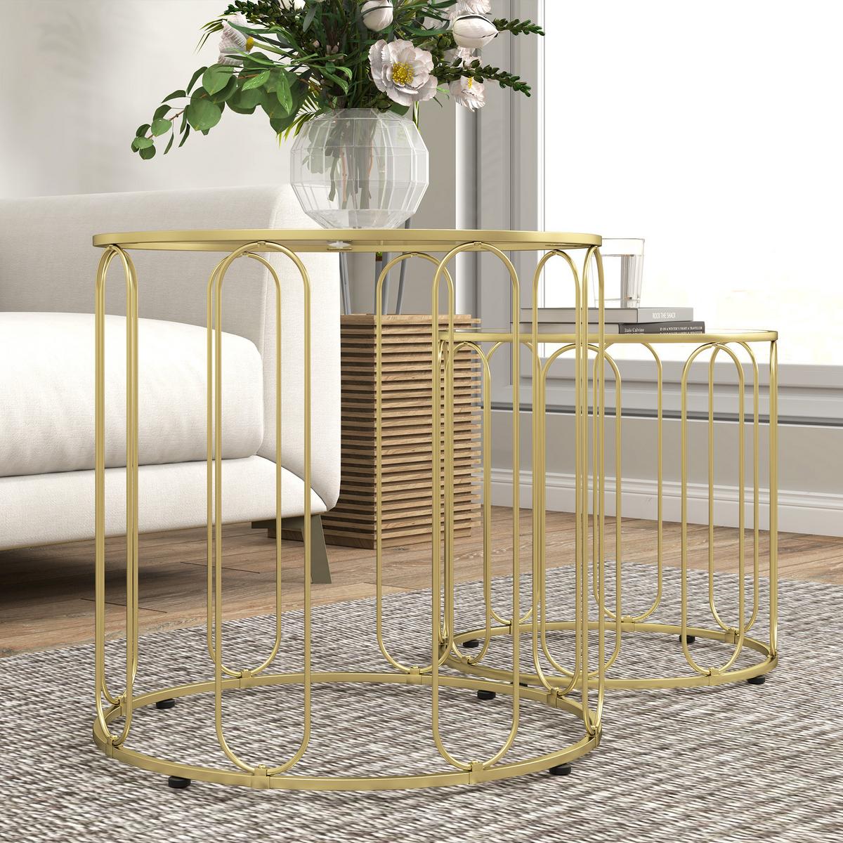 COUCHTISCH-SET 2er Set Metall Glas Gold - Goldfarben, Metall (50/50/50cm) - HOMCOM