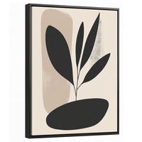 LEINWAND Bilder mit Rahmen - Pflanze - Beige - Japanisch - 30x40 - Schwarz, Textil (30/40cm) - MuchoWow