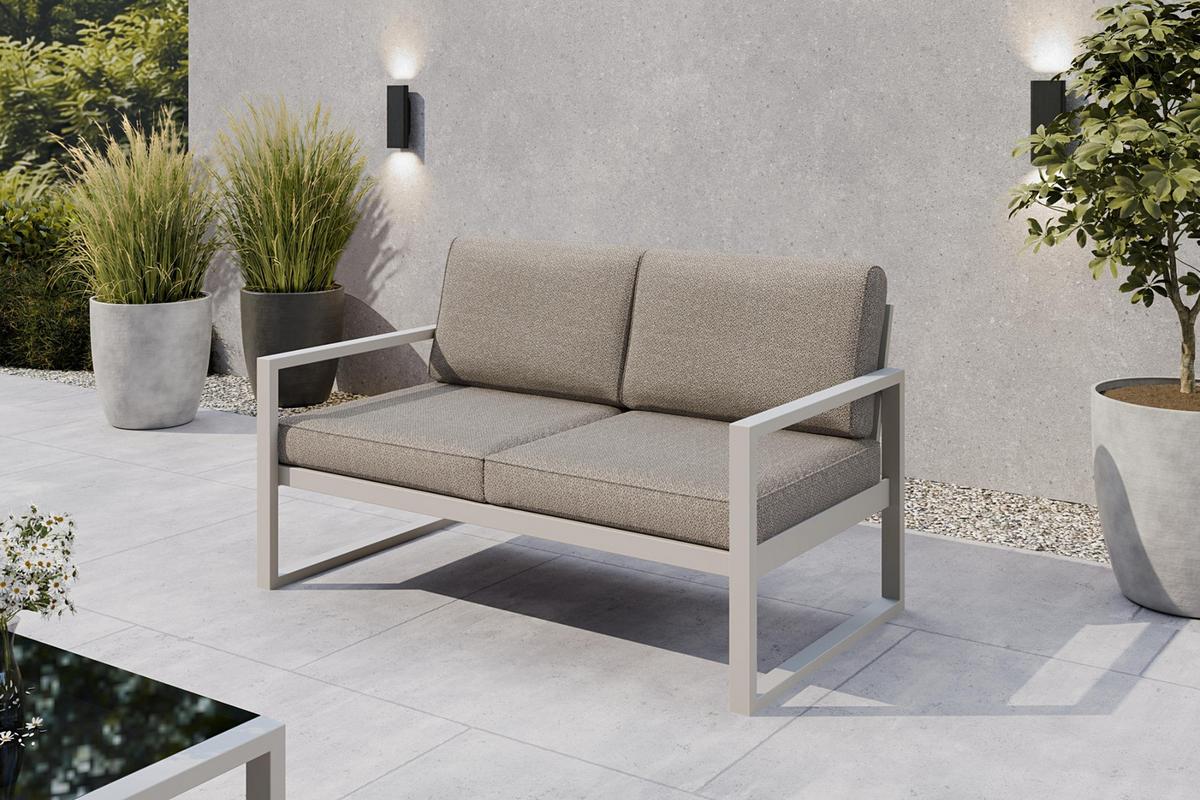GARTENBANK Bellano Outdoor 2-Sitzer Polster-Loungebank, Stahlgestell Kaschmir, Dunkelbeige 76/146/80 cm - Beige, Textil (146/86/80cm) - WFL GROUP