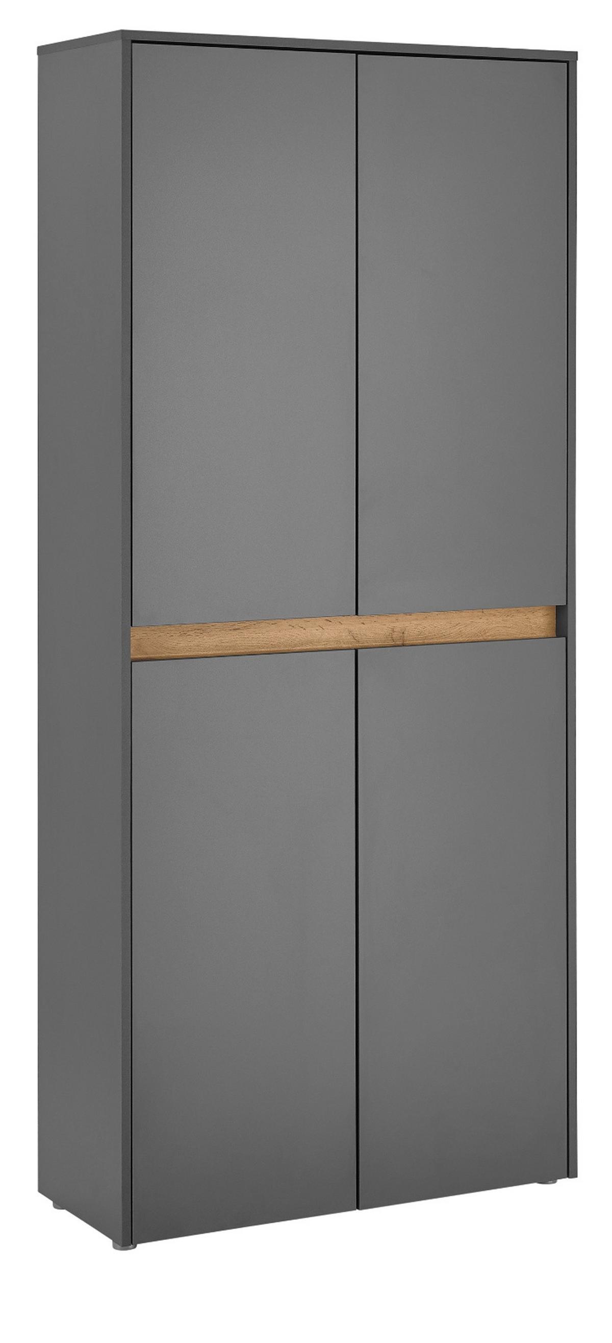 SCHUHSCHRANK grau matt, Eiche Wotan 85 x 195 cm, Flurschrank 4-türig - Eiche Wotan/Schwarz, Holzwerkstoff/Kunststoff (85/195/35cm) - Furn.Design