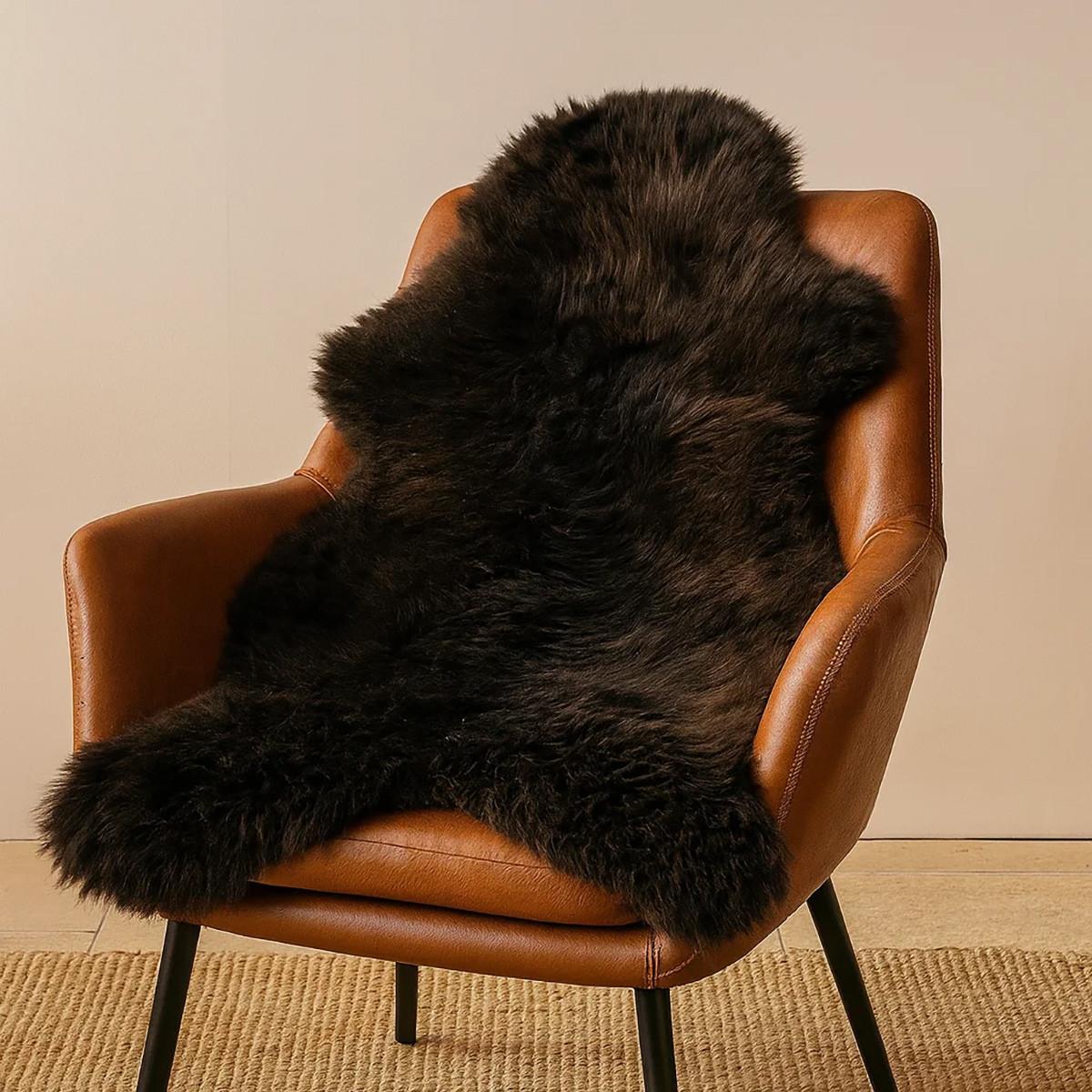SCHAFFELL Öko Natur – Dunkelbraun, Weiche Wolle ca. 100 cm - Dunkelbraun, Fell (60/100cm) - Provellus