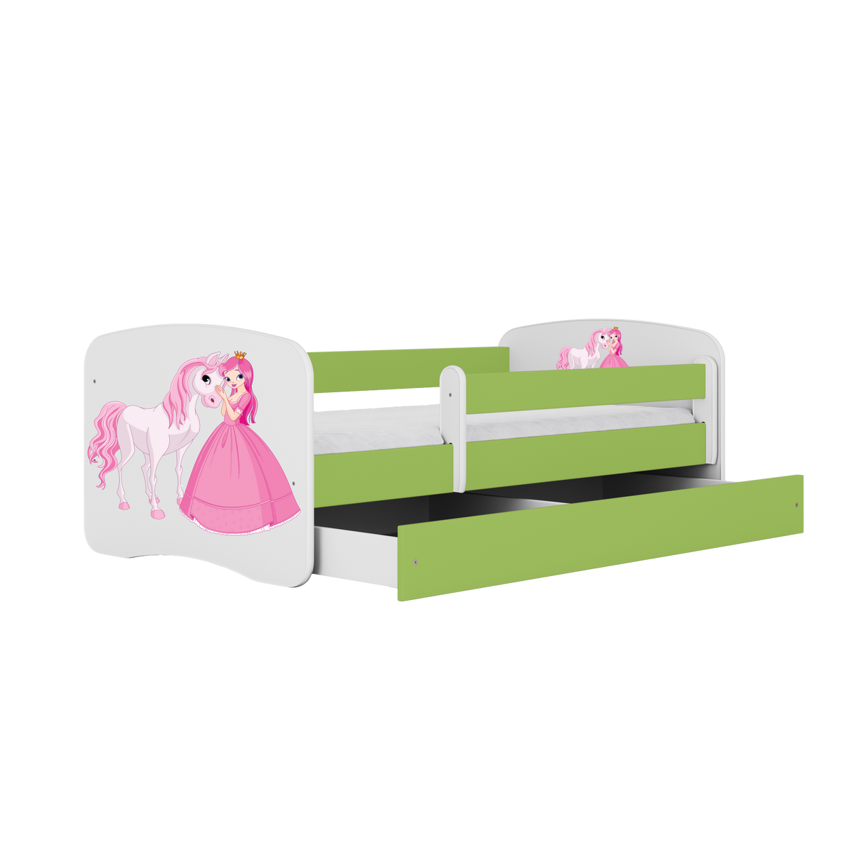 KINDERBETT Prinzessin Pferd mit Schublade 180/80 90/61/184 - Grün, Holzwerkstoff (80/180cm) - RAUMHIRSCH FURNITURE