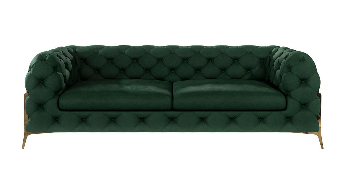 CHESTERFIELD-SOFA 3-Sitzer Lexi Flasche Grün Samt - Smaragdgrün/Goldfarben, Holz/Textil (225/75/100cm) - S-Style Möbel