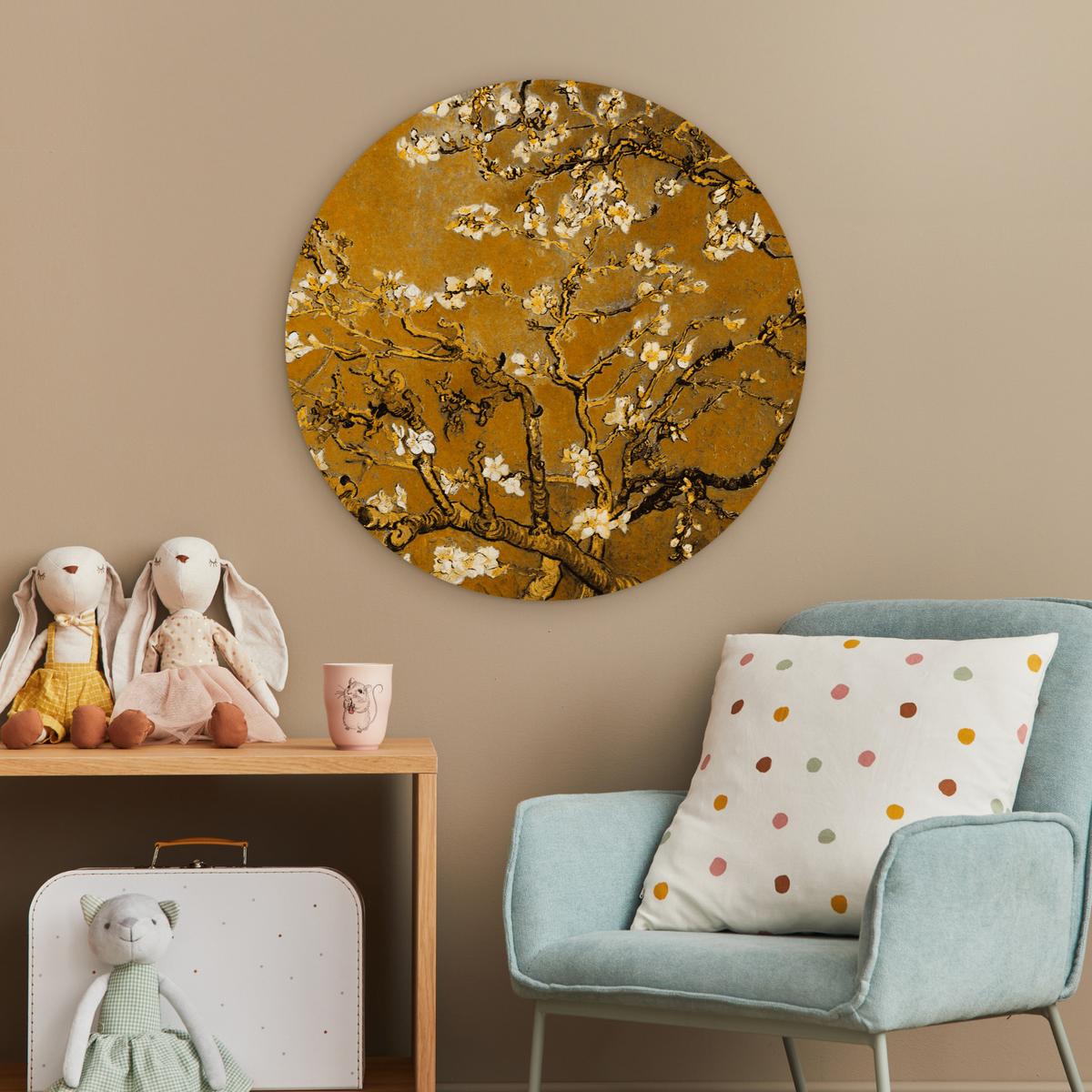 WANDBILD Mandelblüte - Kunst - Van Gogh - Gold Wanddeko Schlafzimmer 60x60 cm - Wengefarben, Kunststoff (60/60cm) - MuchoWow