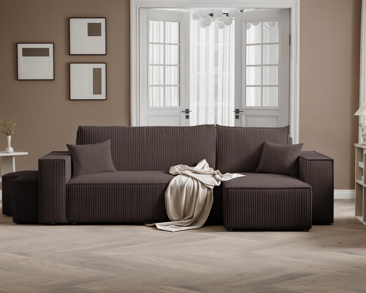 ECKSOFA Adara Inkl. Hocker - Braun, Holzwerkstoff/Textil (145/262cm) - Fun Möbel