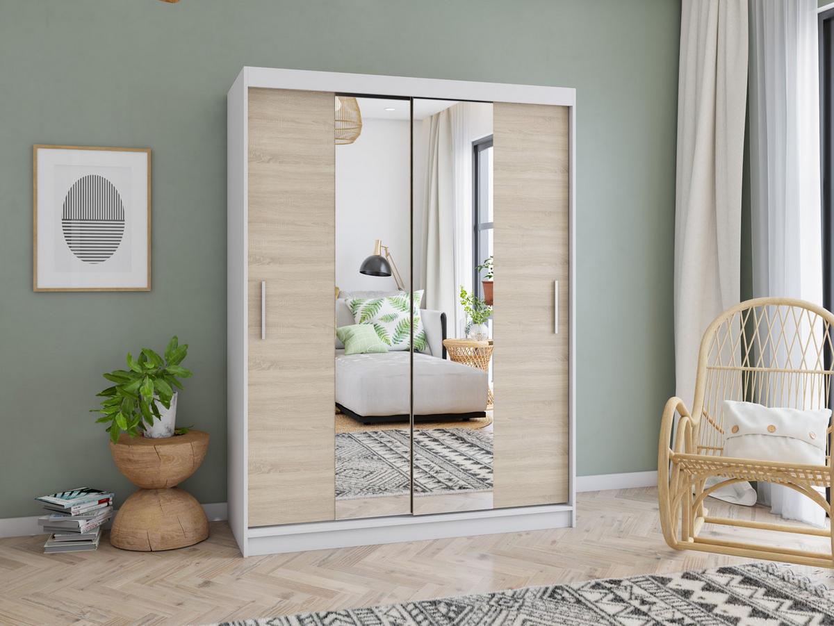 SCHWEBETÜRENSCHRANK 150/200/61 cm 2-türig Vista 01 Weiß/Sonoma Eiche - Alufarben/Weiß, Glas/Holzwerkstoff (150/200/61cm) - imoebel24